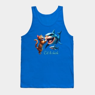 Cute  Cat play with a funny shark Tank Top